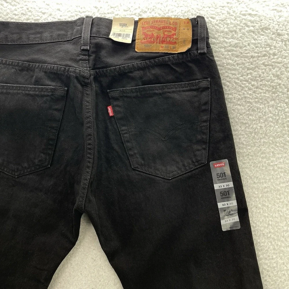 Levis 501 Jeans Mens 33x30 Black Original Button Fly Dark Wash Denim Grunge NEW